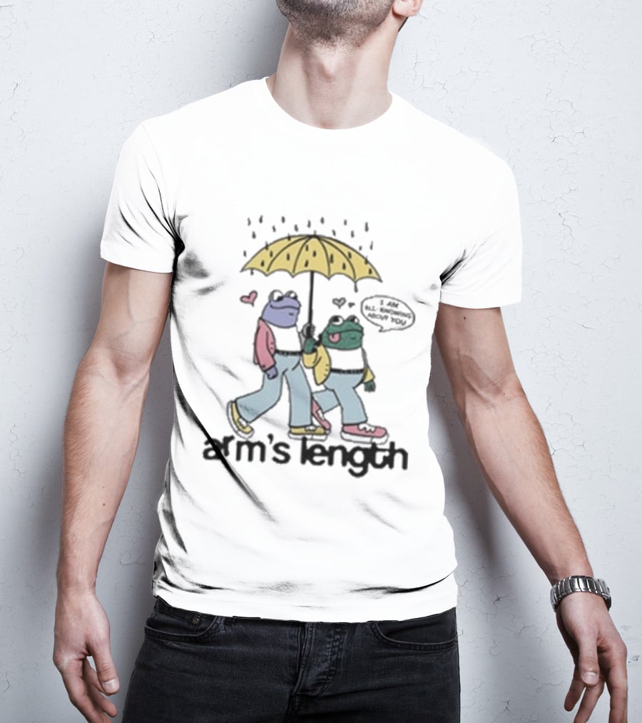 Arm's Length Frog And Toad Walking Under Umbrella With Love Hearts T-Shirt