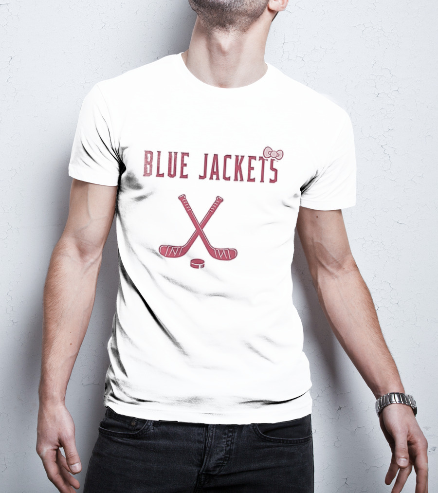 Columbus Blue Jackets Hello Kitty Collaboration With Hockey Sticks And Bow T-Shirt