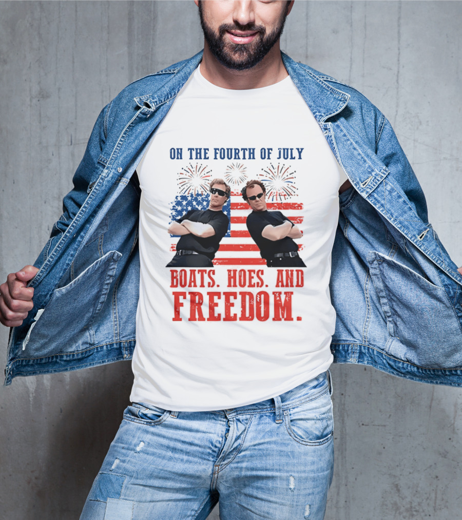 On The Fourth Of July Boats Hoes And Freedom Fireworks Step Brothers T-Shirt