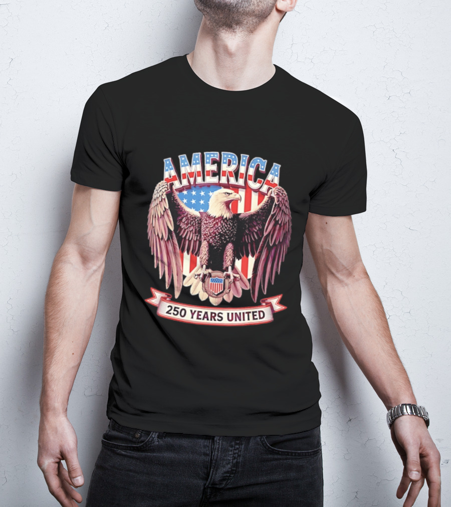 America Bald Eagle 250 Years United Patriotic Flag T-Shirt