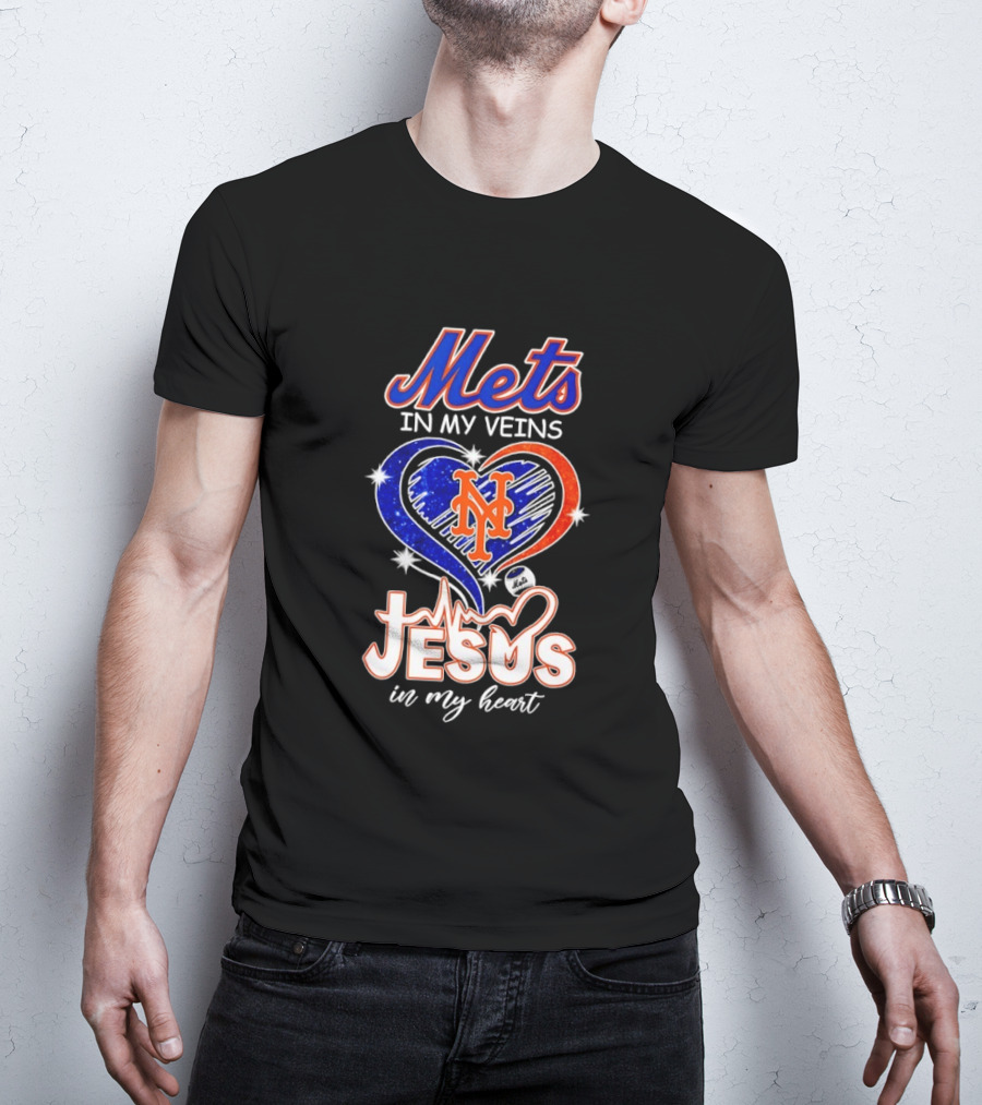 Mets In My Veins Heart Jesus In My Heart T-Shirt