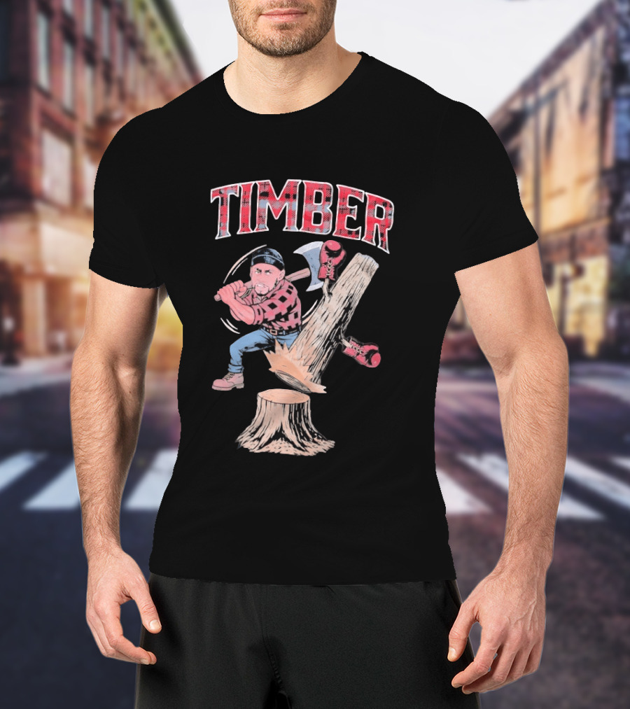 Timber Lumberjack Cartoon With Axe And Falling Tree T-Shirt