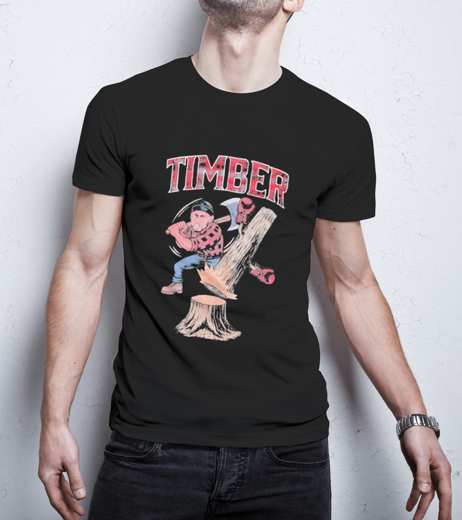 Timber Lumberjack Cartoon With Axe And Falling Tree T-Shirt