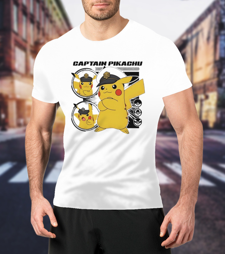 Captain Pikachu Cartoon Character With Hat And Expressions T-Shirt
