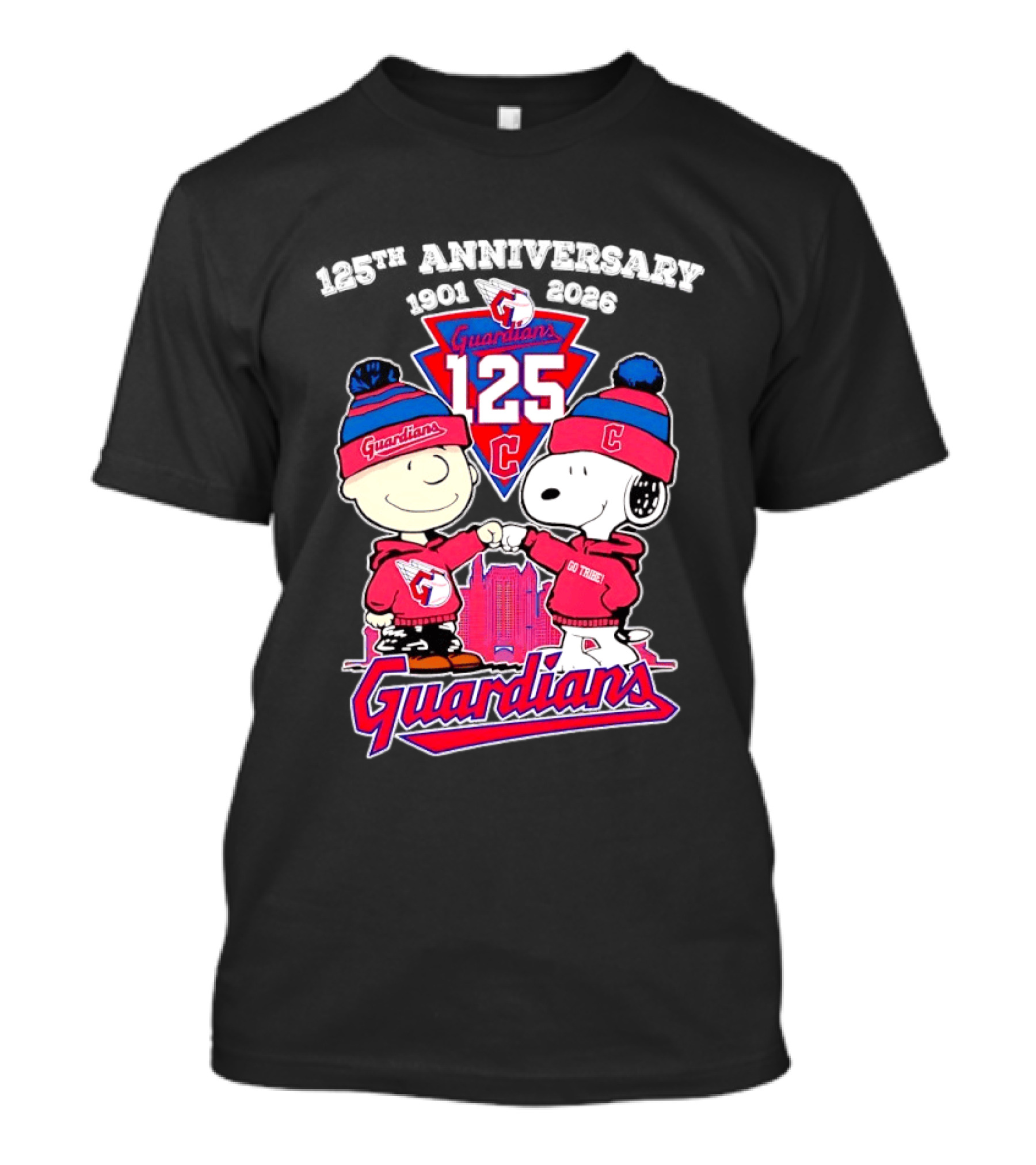 Charlie Brown Snoopy 125th Anniversary Cleveland Guardians Go Tribe T-Shirt