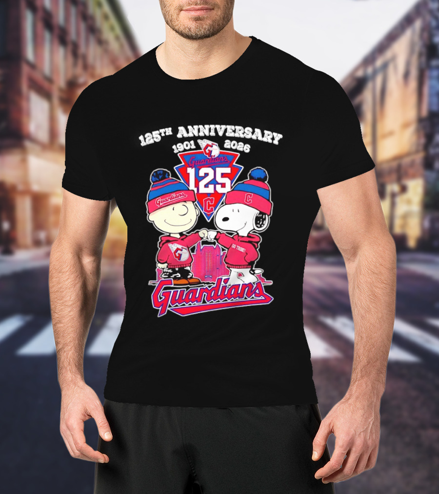Charlie Brown Snoopy 125th Anniversary Cleveland Guardians Go Tribe T-Shirt