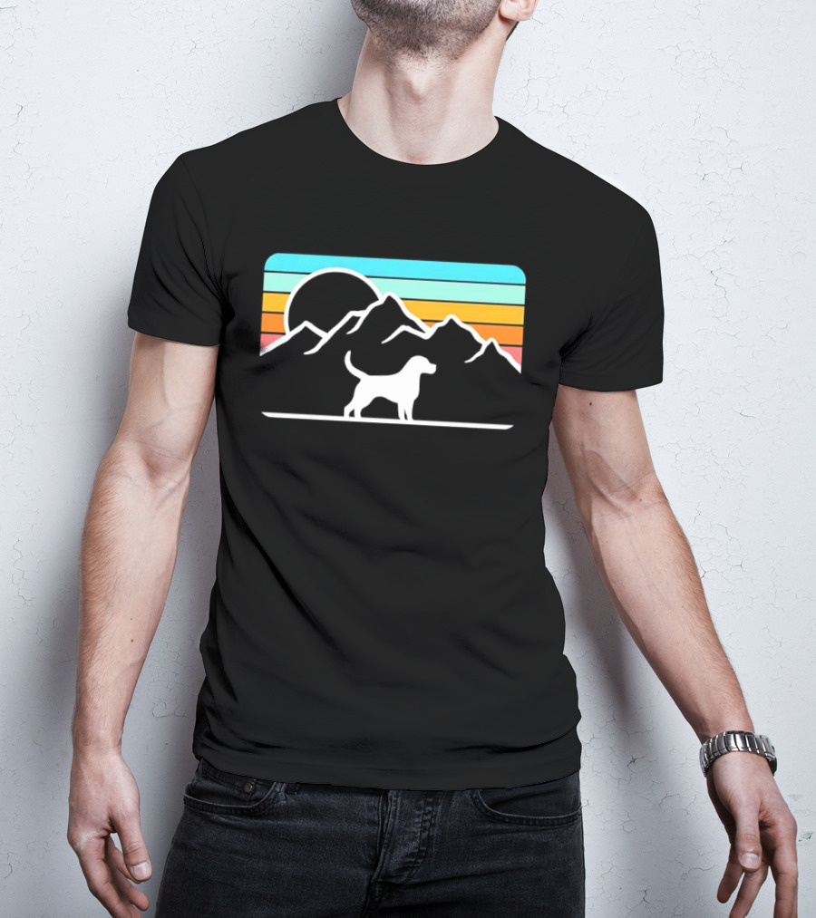Dog With Mountain Retro Sunset T-Shirt