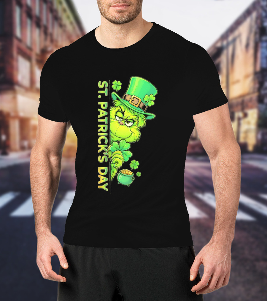 St. Patrick's Day Grinch With Leprechaun Hat And Gold Pot T-Shirt