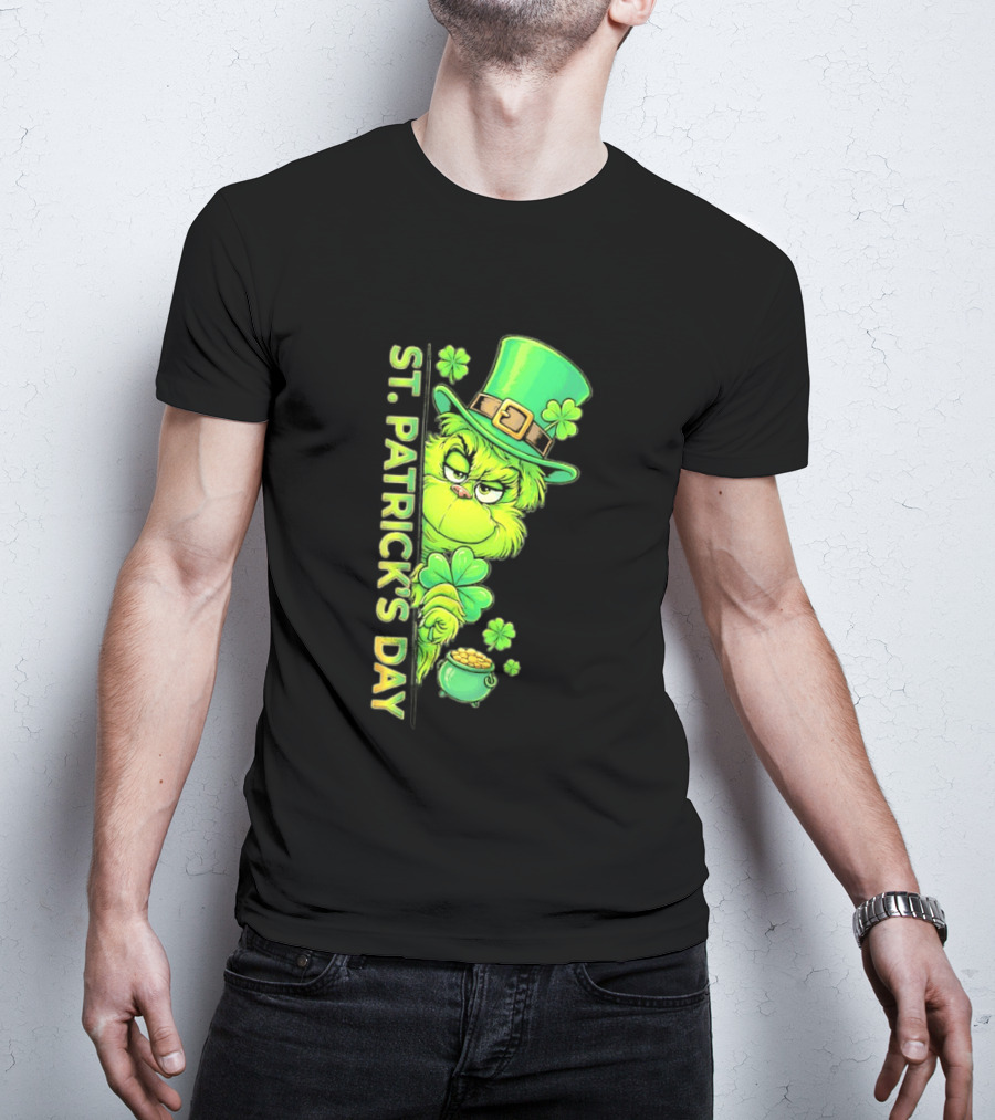 St. Patrick's Day Grinch With Leprechaun Hat And Gold Pot T-Shirt