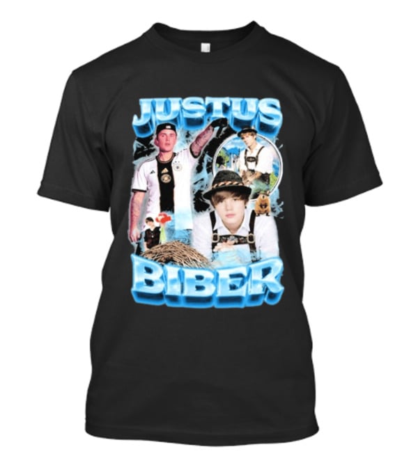 Justus Biber Justin Bieber Bavarian Inspired Collage Football Lederhosen T-Shirt