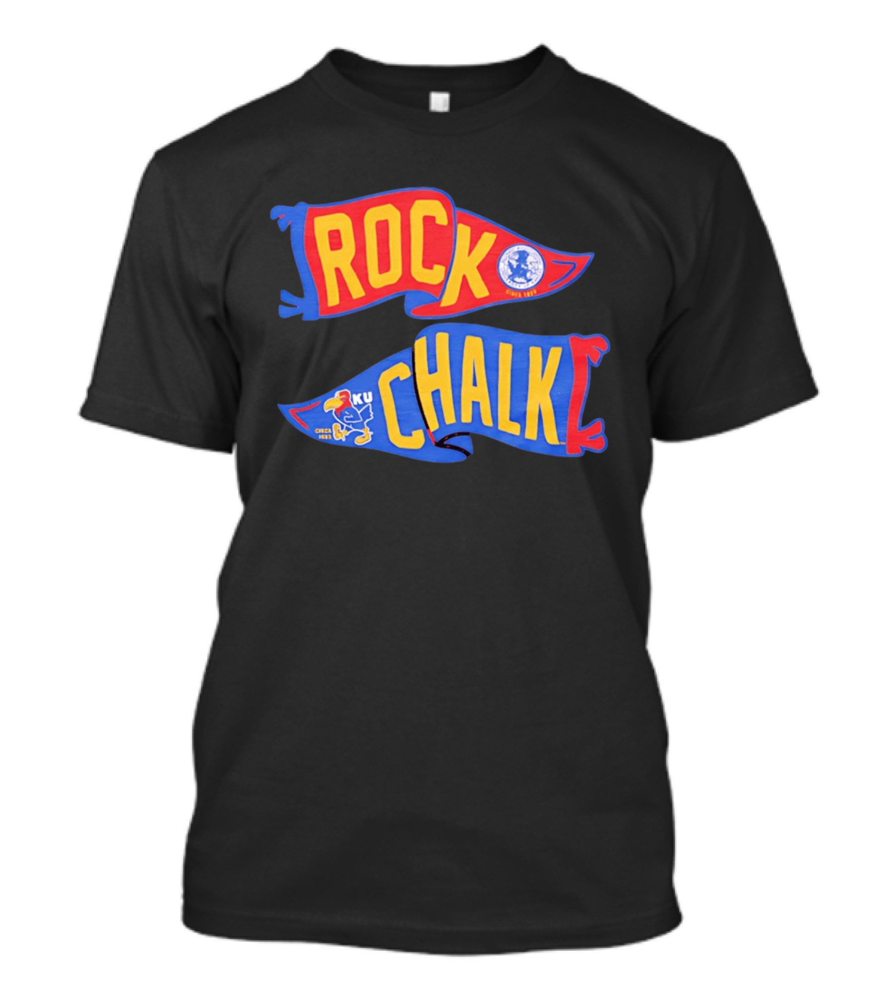 Rock Chalk KU Kansas Jayhawks Established Circa 1865 Pennant T-Shirt