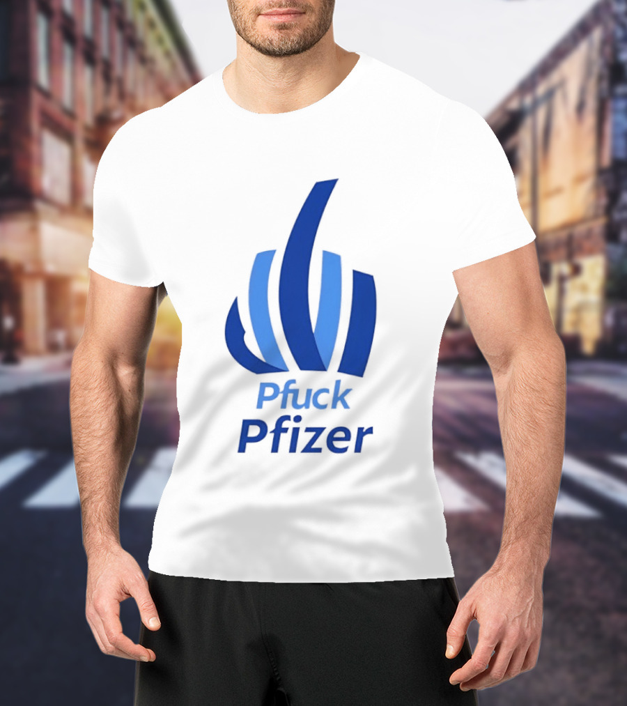 Pfuck Pfizer Middle Finger Symbol Bold Blue T-Shirt