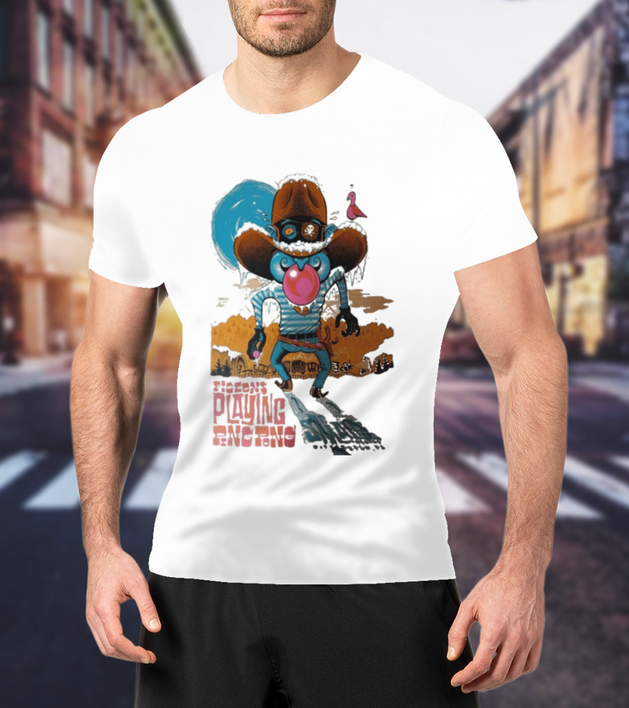 Pigeons Playing Ping Pong February 6 7 2026 Pittsburgh PA Cowboy Alien Theme With Pink Bubblegum And Purple Pigeon T-Shirt