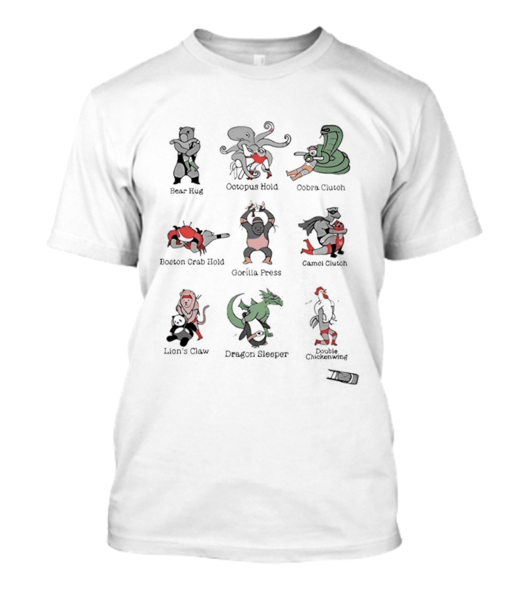 Wrestling Holds Animal Back Breaker Octopus Hold Cobra Clutch Boston Crab Inverted Power Slam Gorilla Press Armbar Monkey Flip Raging Bull T-Shirt