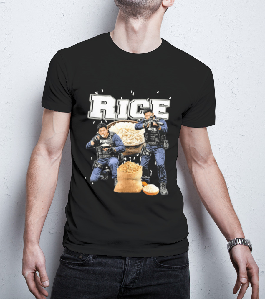Rice Police Action Squad With Officers And Rice Bags T-Shirt