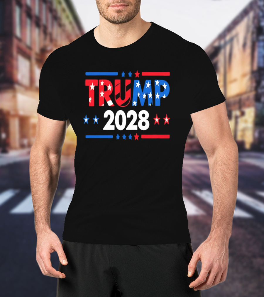 Trump 2028 Stars Stripes American Flag T-Shirt
