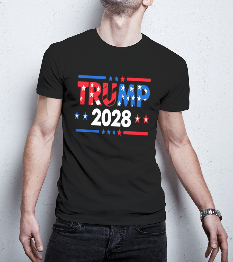 Trump 2028 Stars Stripes American Flag T-Shirt