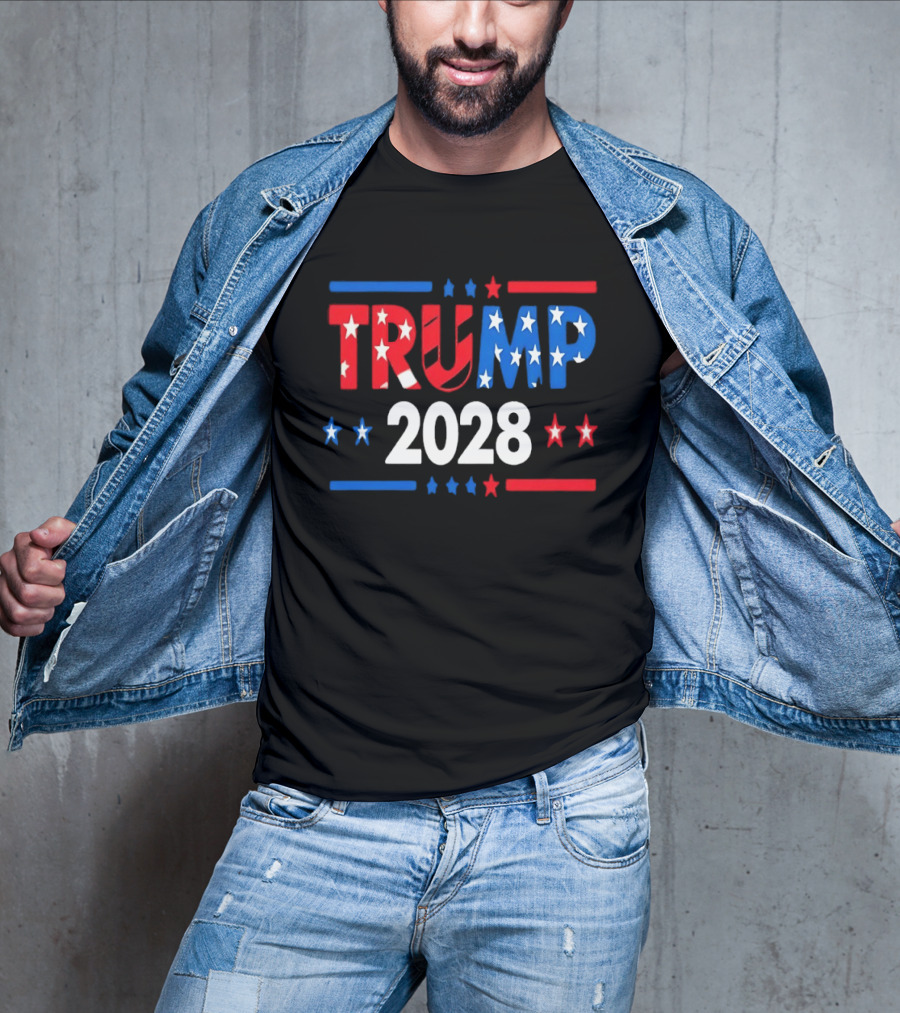 Trump 2028 Stars Stripes American Flag T-Shirt
