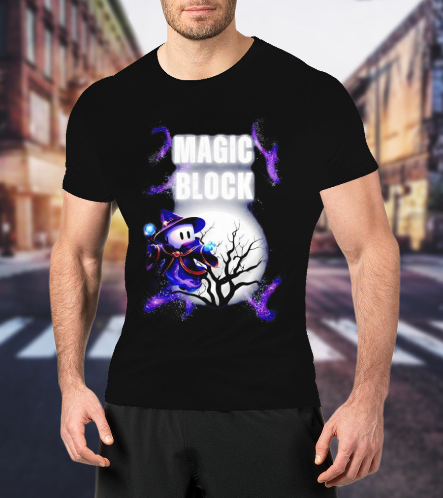 Magic Block Wizard With Glowing Orbs And Mystical Tree T-Shirt