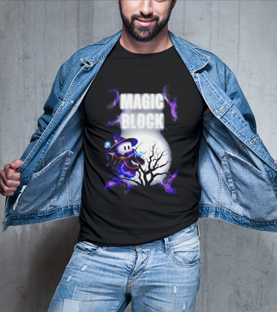 Magic Block Wizard With Glowing Orbs And Mystical Tree T-Shirt