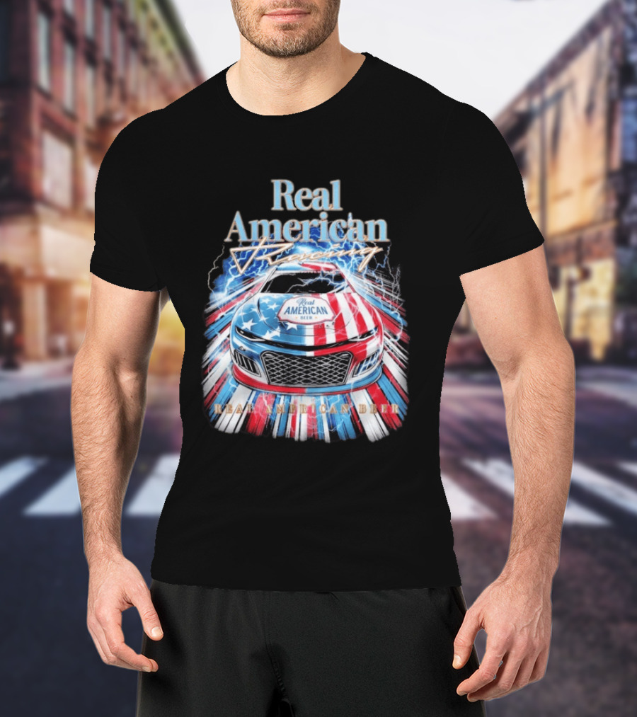 Real American Beer Racing Car With Stars And Stripes T-Shirt