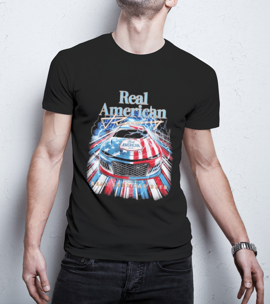 Real American Beer Racing Car With Stars And Stripes T-Shirt