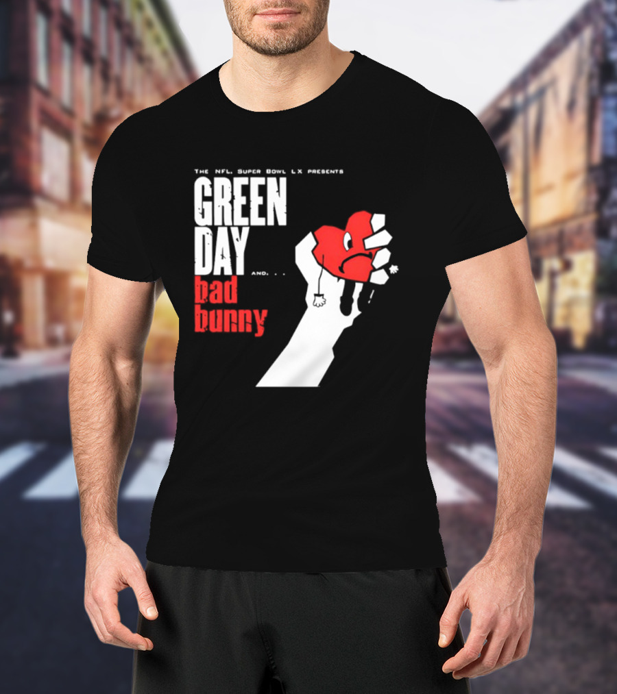 The NFL Super Bowl LVI Presents Green Day Bad Bunny Heart Image T-Shirt