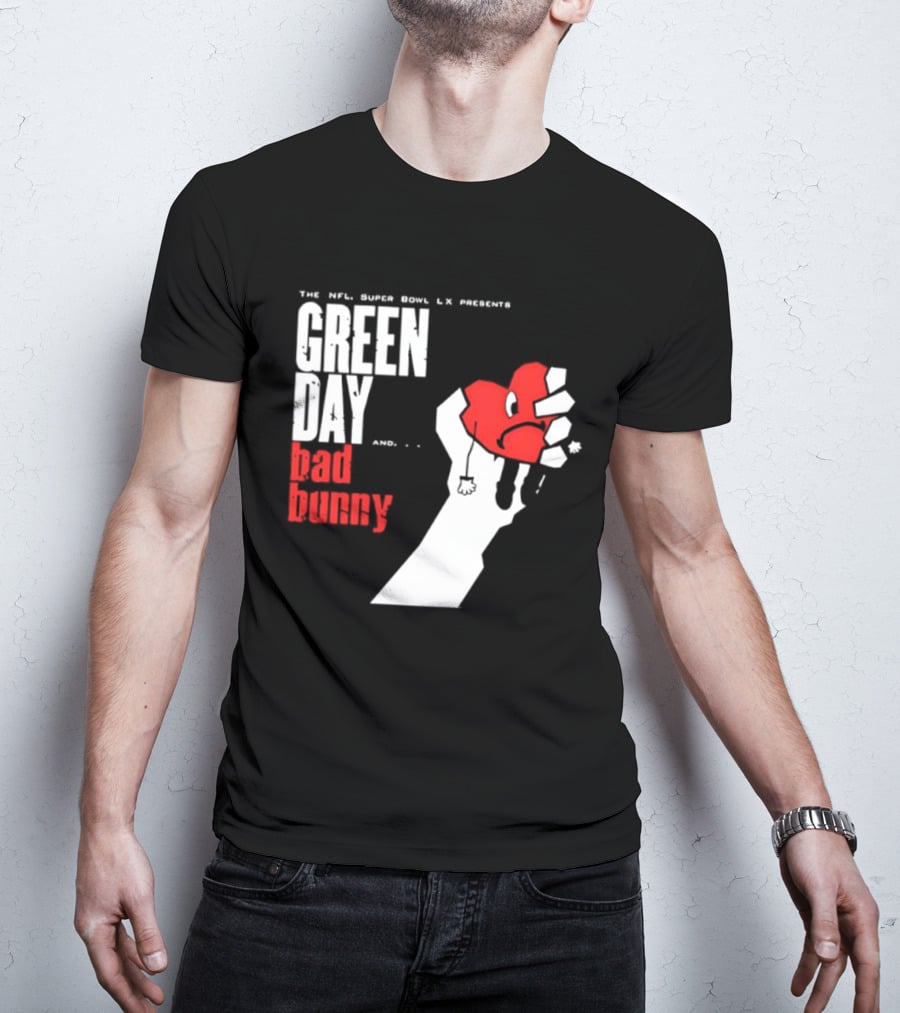 The NFL Super Bowl LVI Presents Green Day Bad Bunny Heart Image T-Shirt