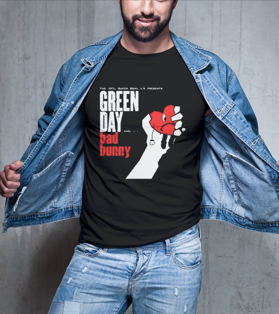The NFL Super Bowl LVI Presents Green Day Bad Bunny Heart Image T-Shirt