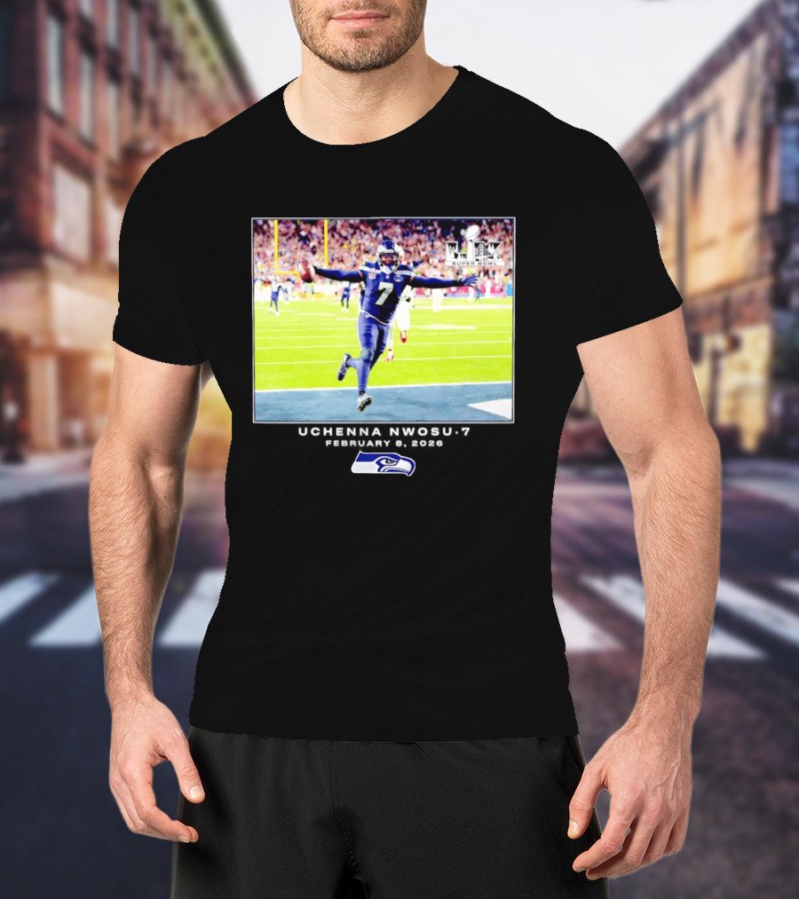 Uchenna Nwosu Seattle Seahawks Super Bowl Celebration Photo 2026 T-Shirt