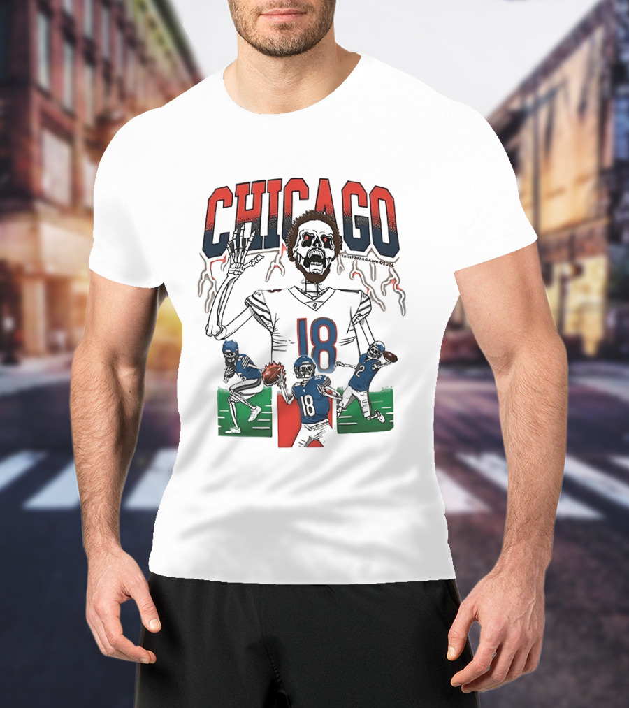 Caleb Williams Chicago 18 The Claw Skeleton Football Monster T-Shirt
