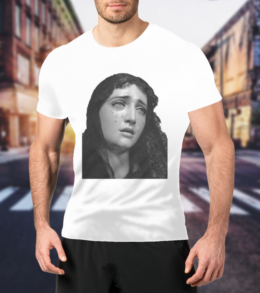 Null Society Virgin Mary Crying Statue Iconic Religious T-Shirt