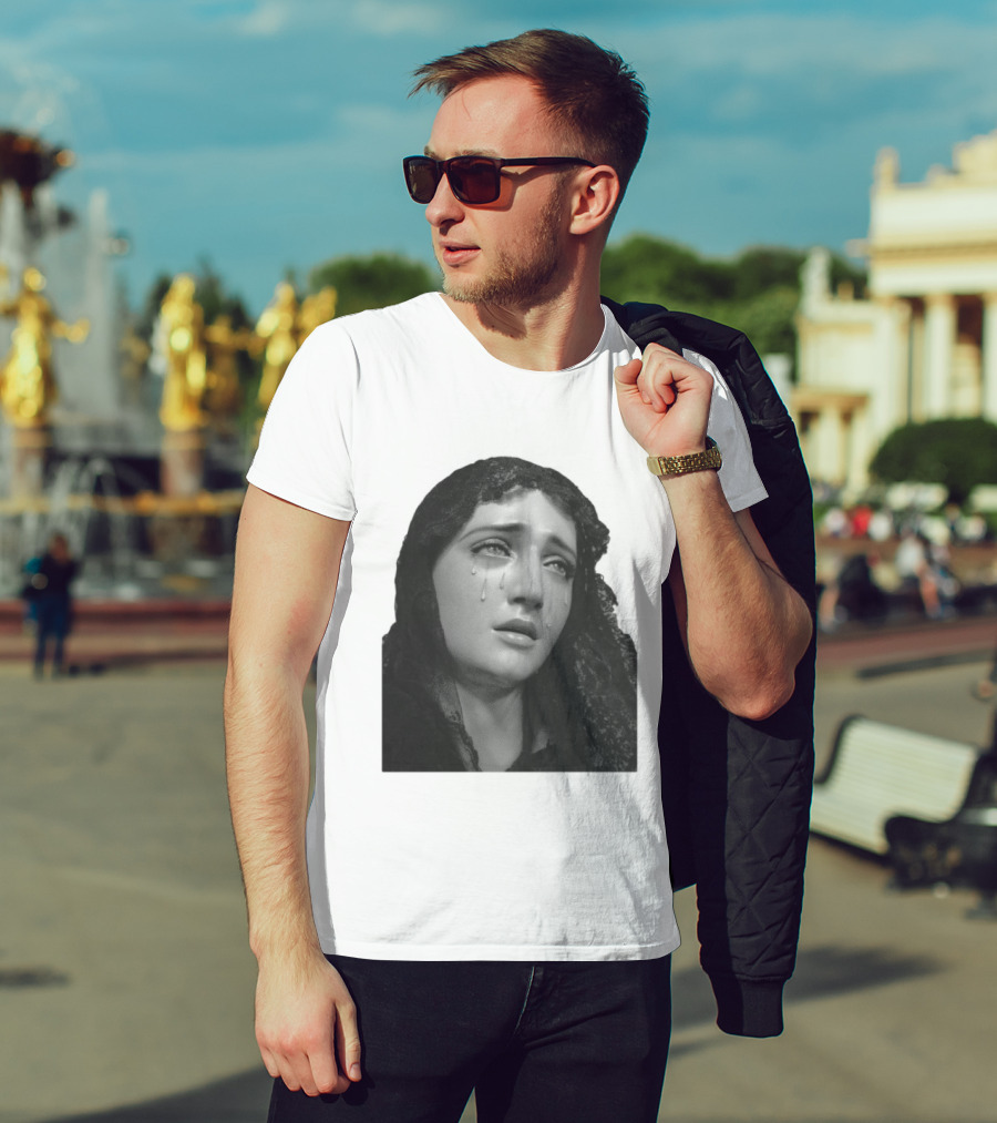 Null Society Virgin Mary Crying Statue Iconic Religious T-Shirt