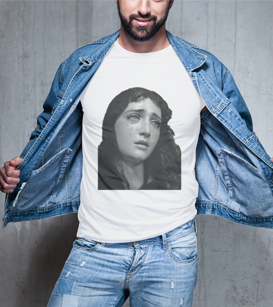 Null Society Virgin Mary Crying Statue Iconic Religious T-Shirt