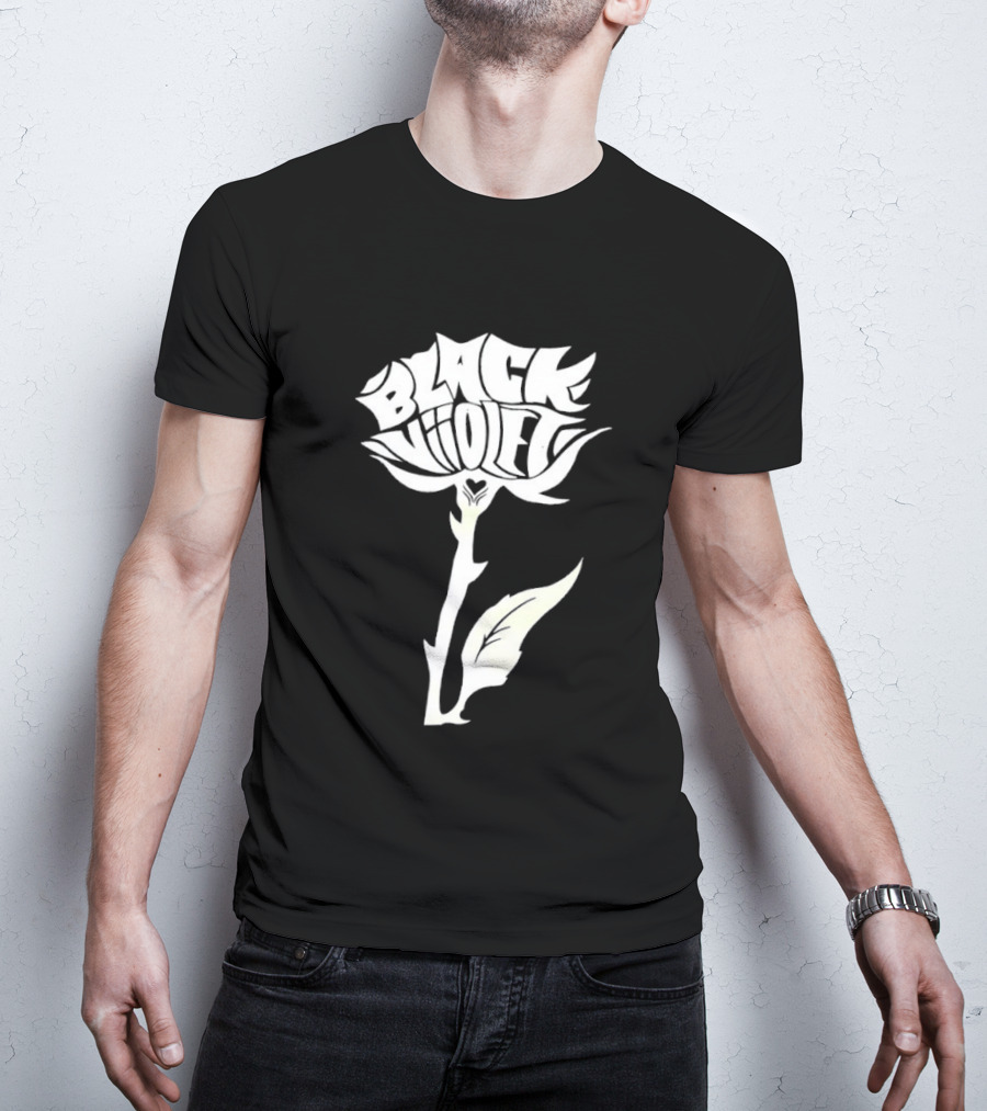Black Viiolet Rose Shape Botanical T-Shirt