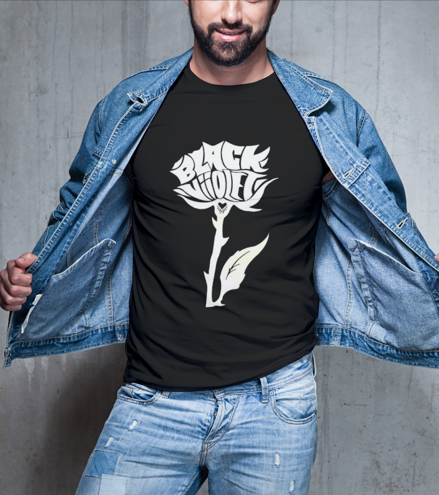 Black Viiolet Rose Shape Botanical T-Shirt