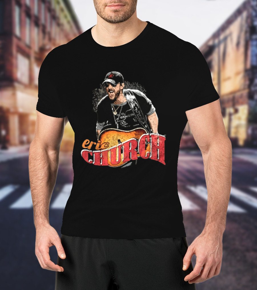 Eric Church Country Rock Music Icon With Guitar And Hat T-Shirt