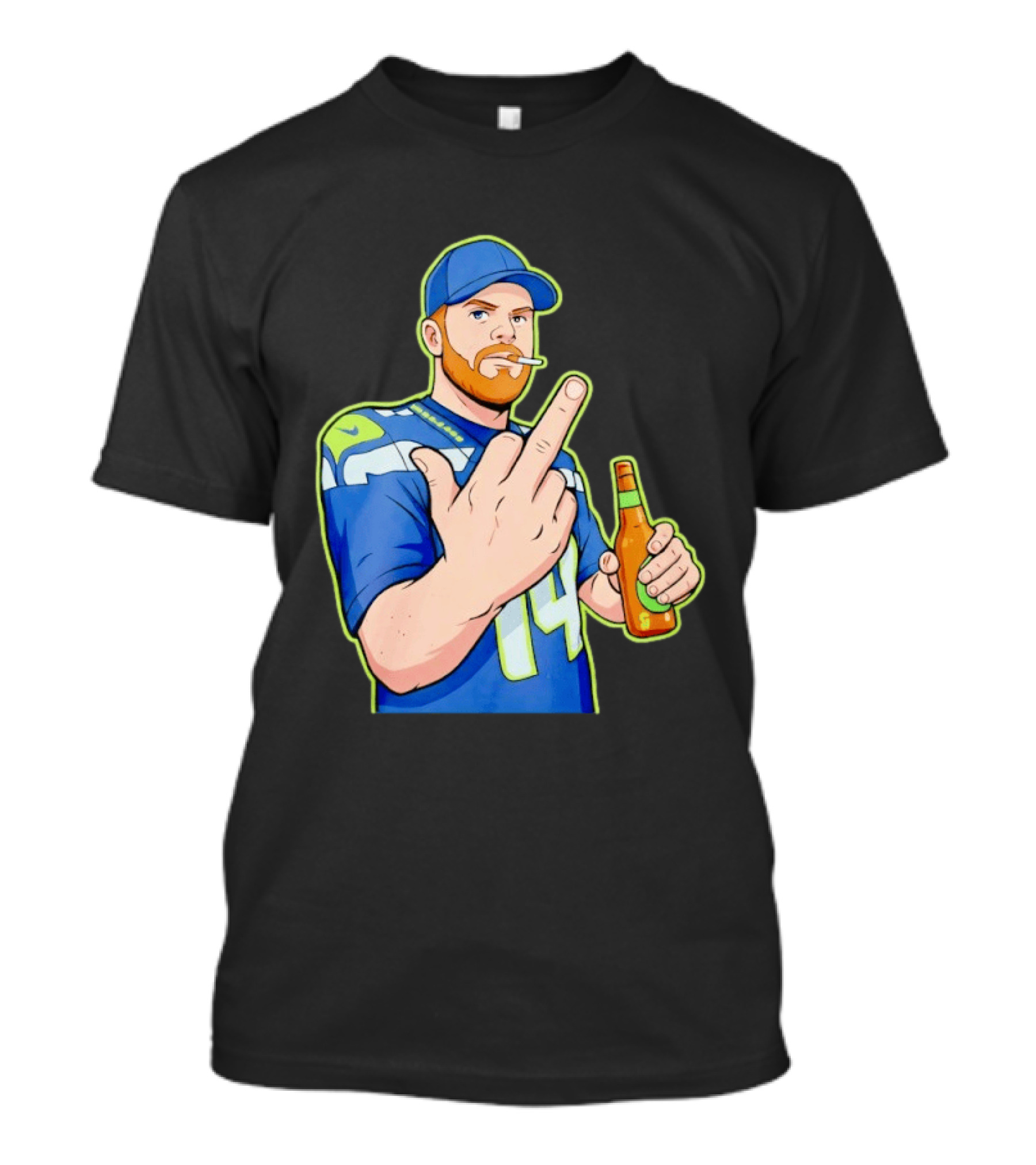 Ernest Jones Sam Darnold Middle Finger Seahawks Fan Gesture Cartoon T-Shirt