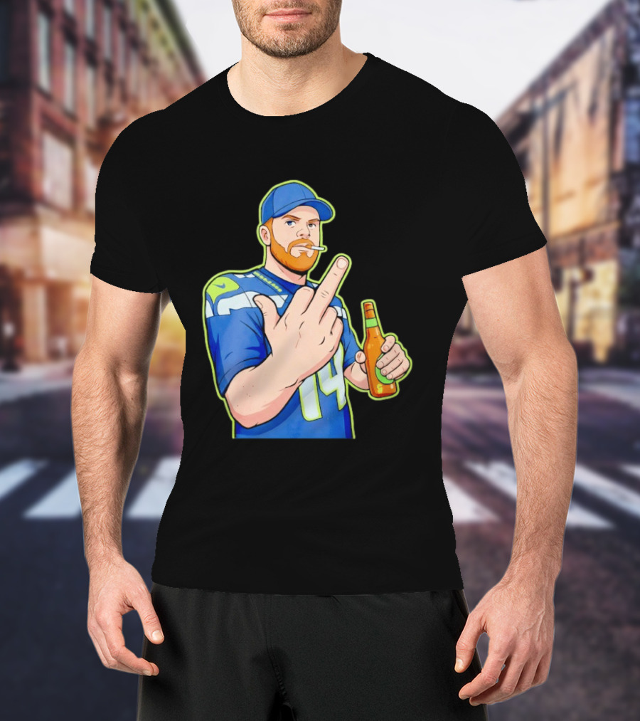 Ernest Jones Sam Darnold Middle Finger Seahawks Fan Gesture Cartoon T-Shirt