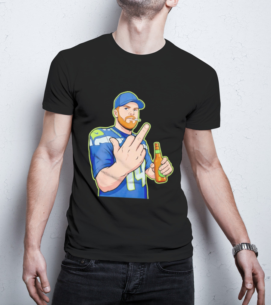 Ernest Jones Sam Darnold Middle Finger Seahawks Fan Gesture Cartoon T-Shirt