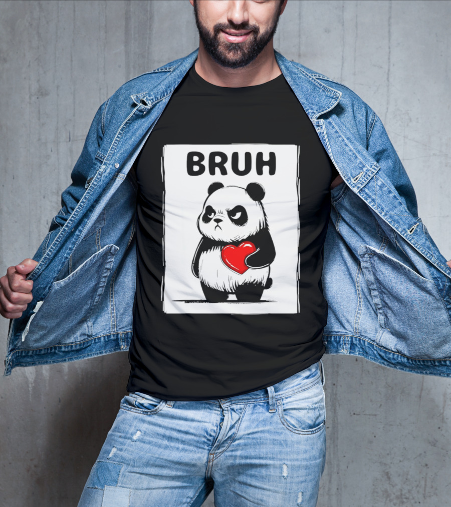 Grumpy Panda Bruh Valentine's Red Heart T-Shirt