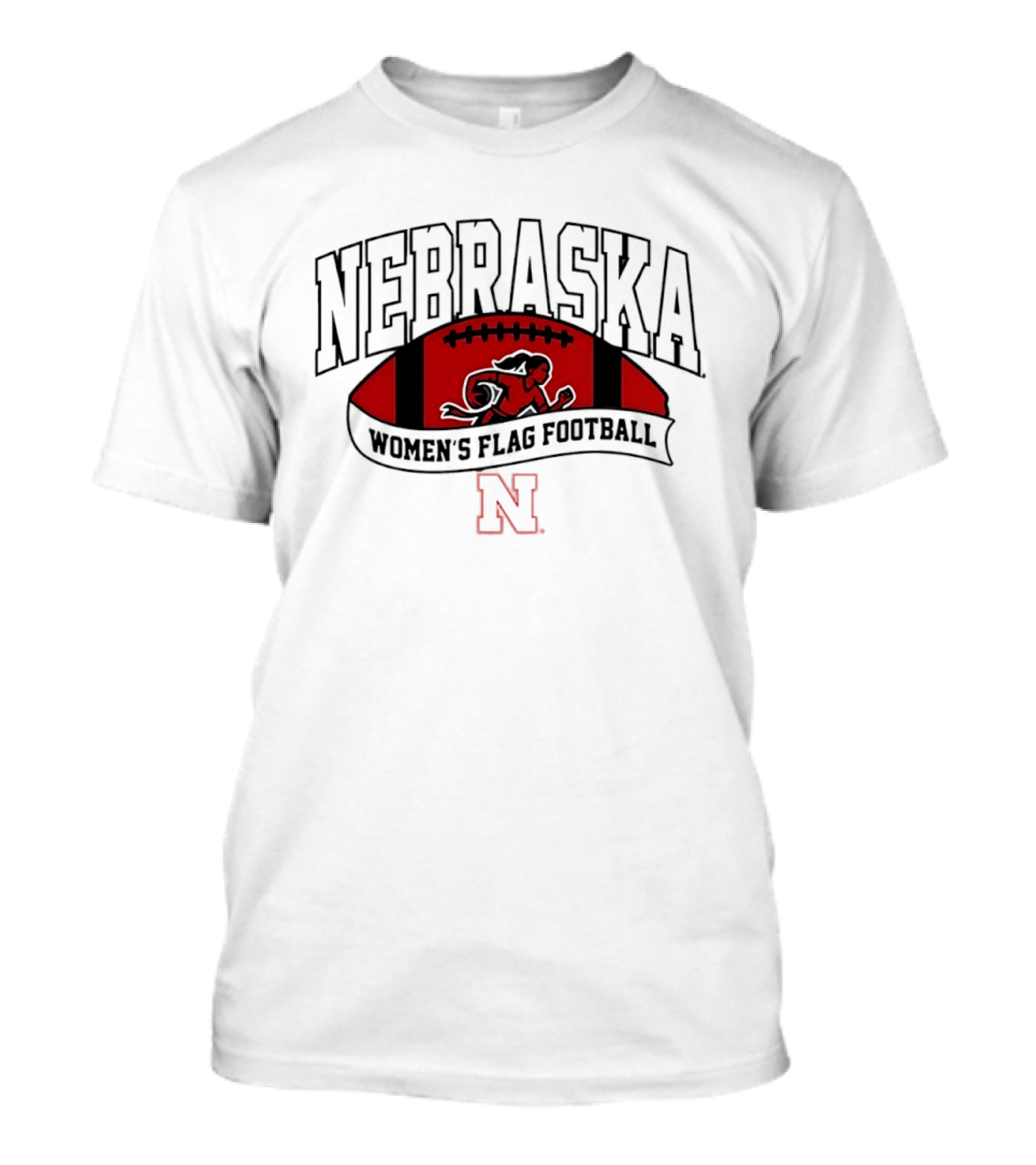 Nebraska Cornhuskers Women's Flag Football Team Red Football Crest T-Shirt