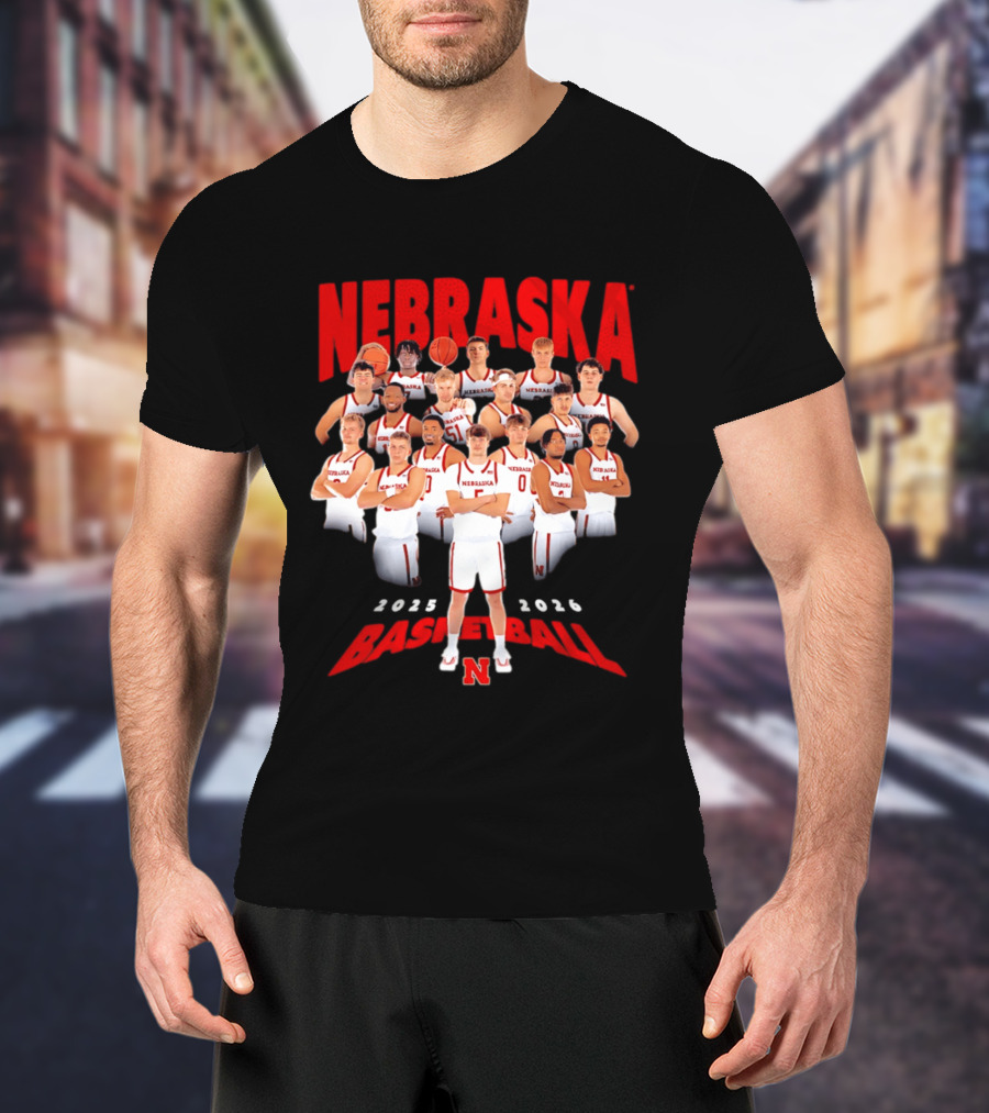 Nebraska 2025 2026 Basketball Team Collage T-Shirt