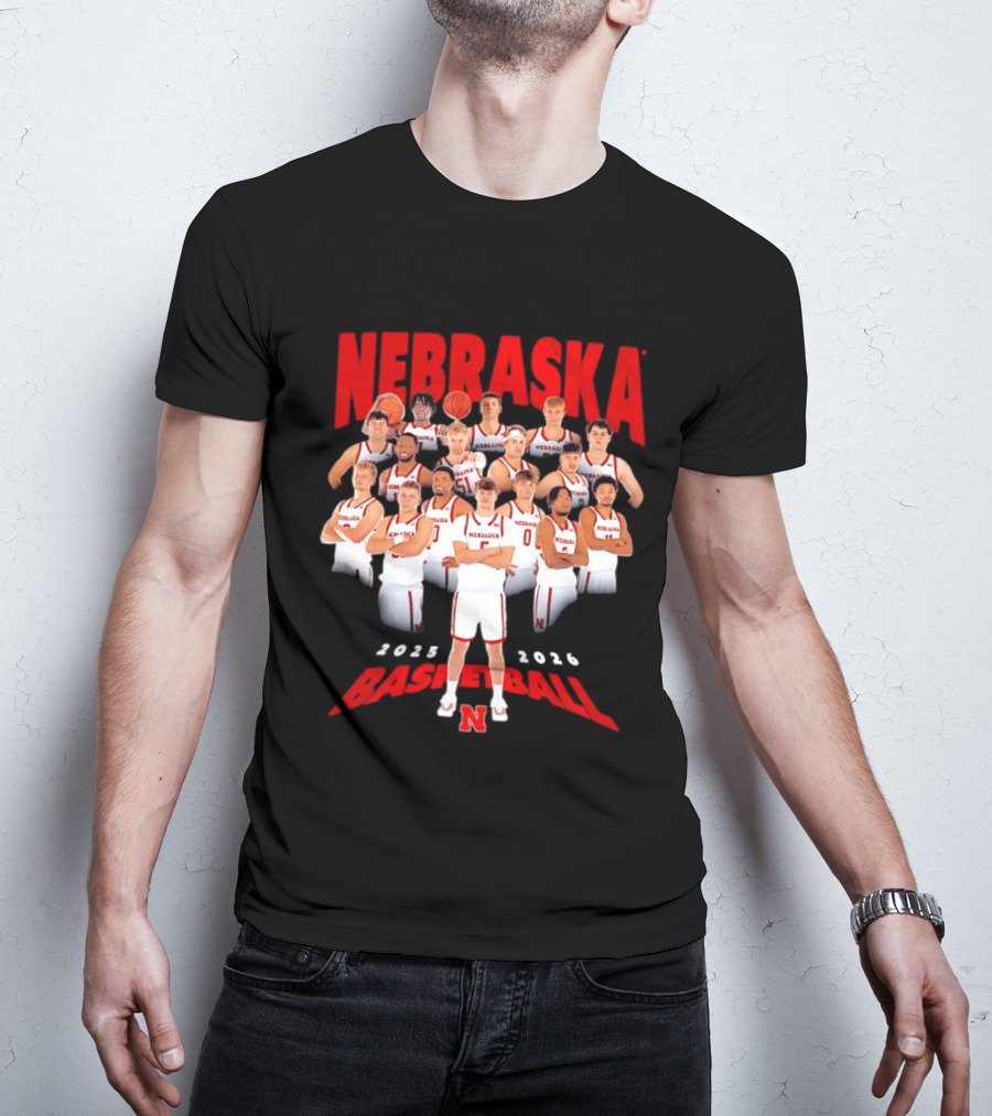 Nebraska 2025 2026 Basketball Team Collage T-Shirt