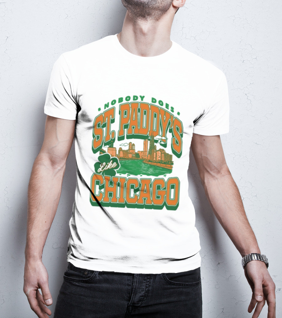 Nobody Does St. Paddy's Like Chicago Skyline Green River Saint Patrick's Day T-Shirt
