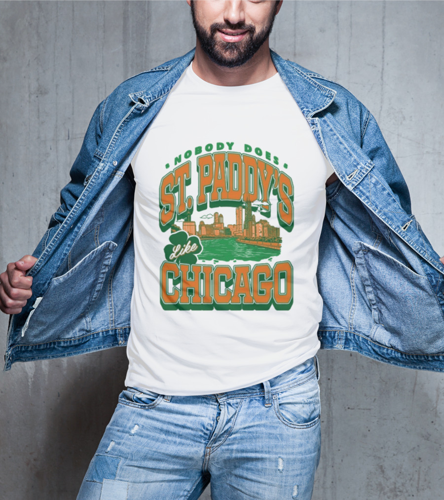 Nobody Does St. Paddy's Like Chicago Skyline Green River Saint Patrick's Day T-Shirt