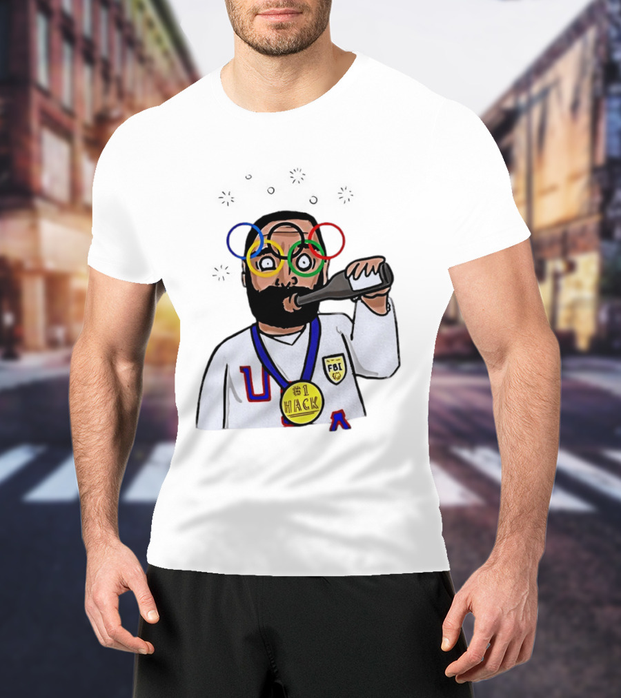 Bearded Man FBI Olympic Rings Glasses Drinking Bottle Hack Medal T-Shirt