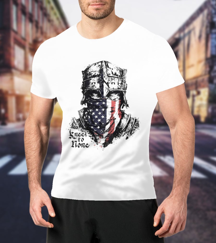 Kneel To None Knight Helmet American Flag T-Shirt