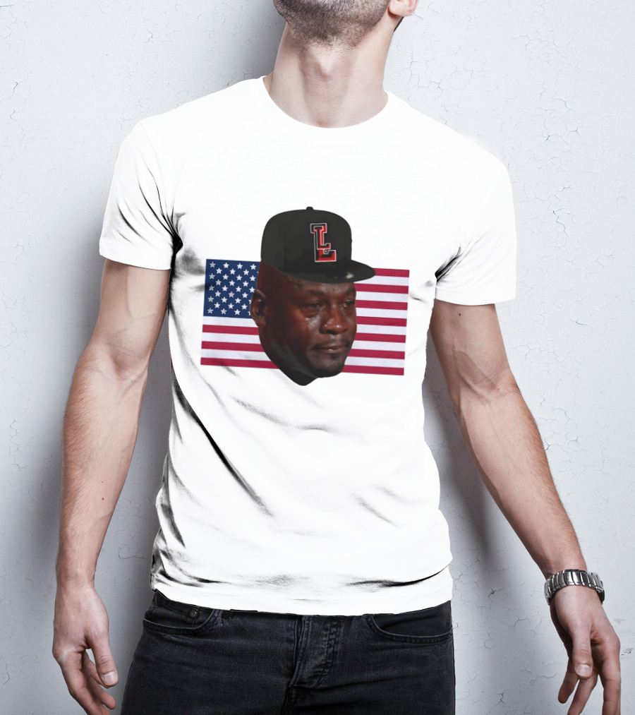 Crying Jordan Texas Tech Red Raiders USA Flag Iconic Meme Cap T-Shirt