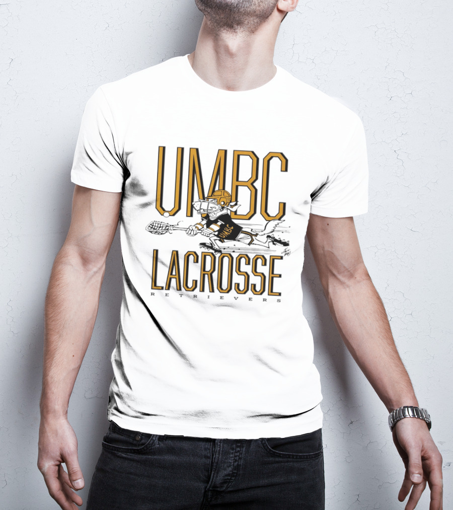 UMBC Retrievers Lacrosse Vintage Style Graphic With Dog Player T-Shirt